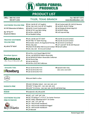 Klumb Lumber Line Card